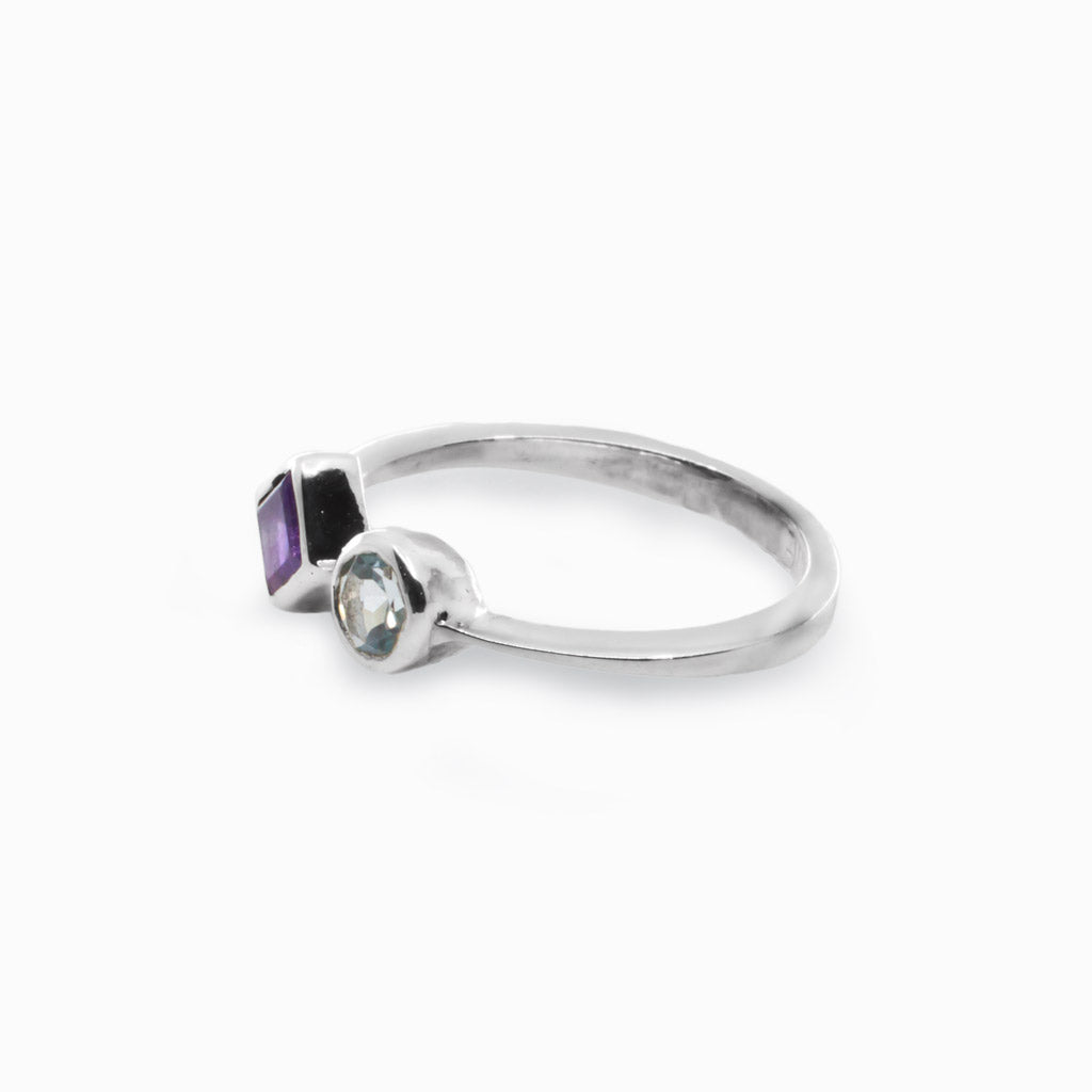 Amethyst & Blue Topaz Ring Made In Earth