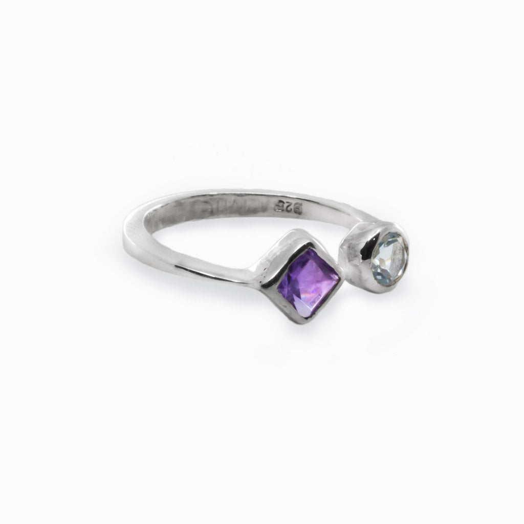 Amethyst & Blue Topaz Ring Made In Earth