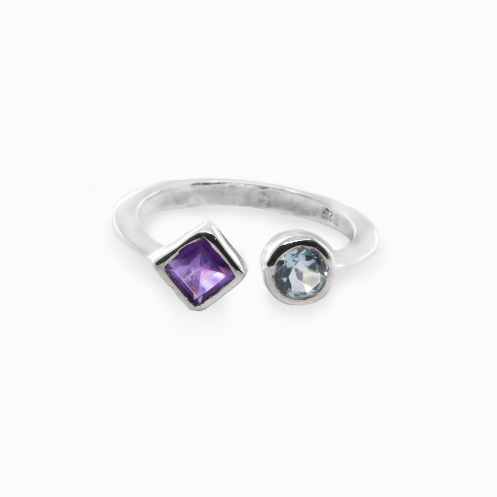 Purple Amethyst & Blue Topaz Ring Made in Earth