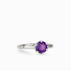 Purple Amethyst Textured Silver Ring Made In Earth