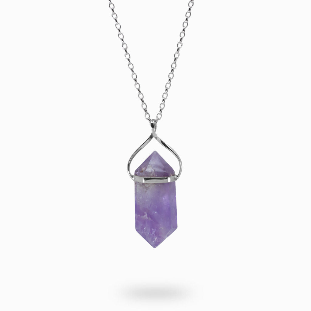 DOUBLE POINT PURPLE FACETED STERLING SILVER AMETHYST NECKLACE