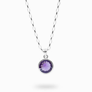 ROUND PURPLE FACETED STERLING SILVER AMETHYST NECKLACE