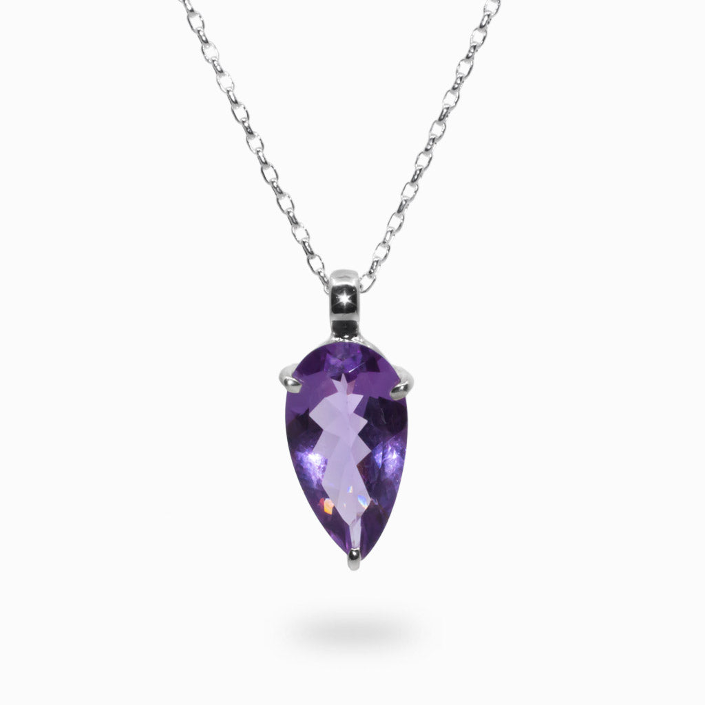TEAR PURPLE FACETED STERLING SILVER AMETHYST NECKLACE