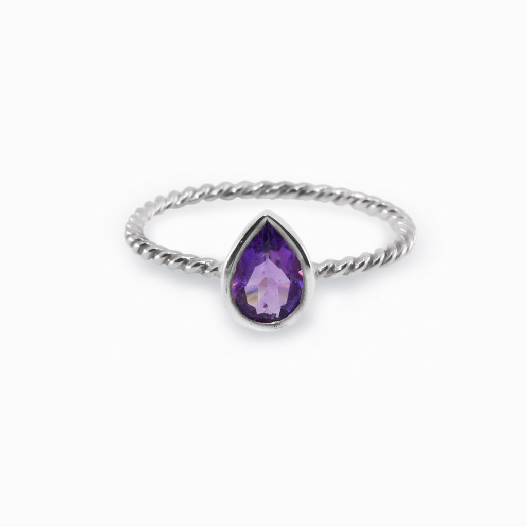 Purple Amethyst Ring Twisted Silver Band Made in Earth