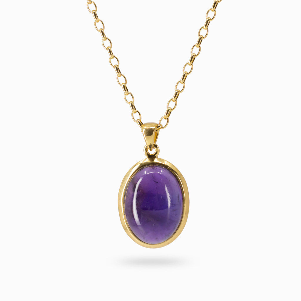 OVAL PURPLE CABOCHON 14K YELLOW GOLD VERMEIL FINISH AMETHYST NECKLACE