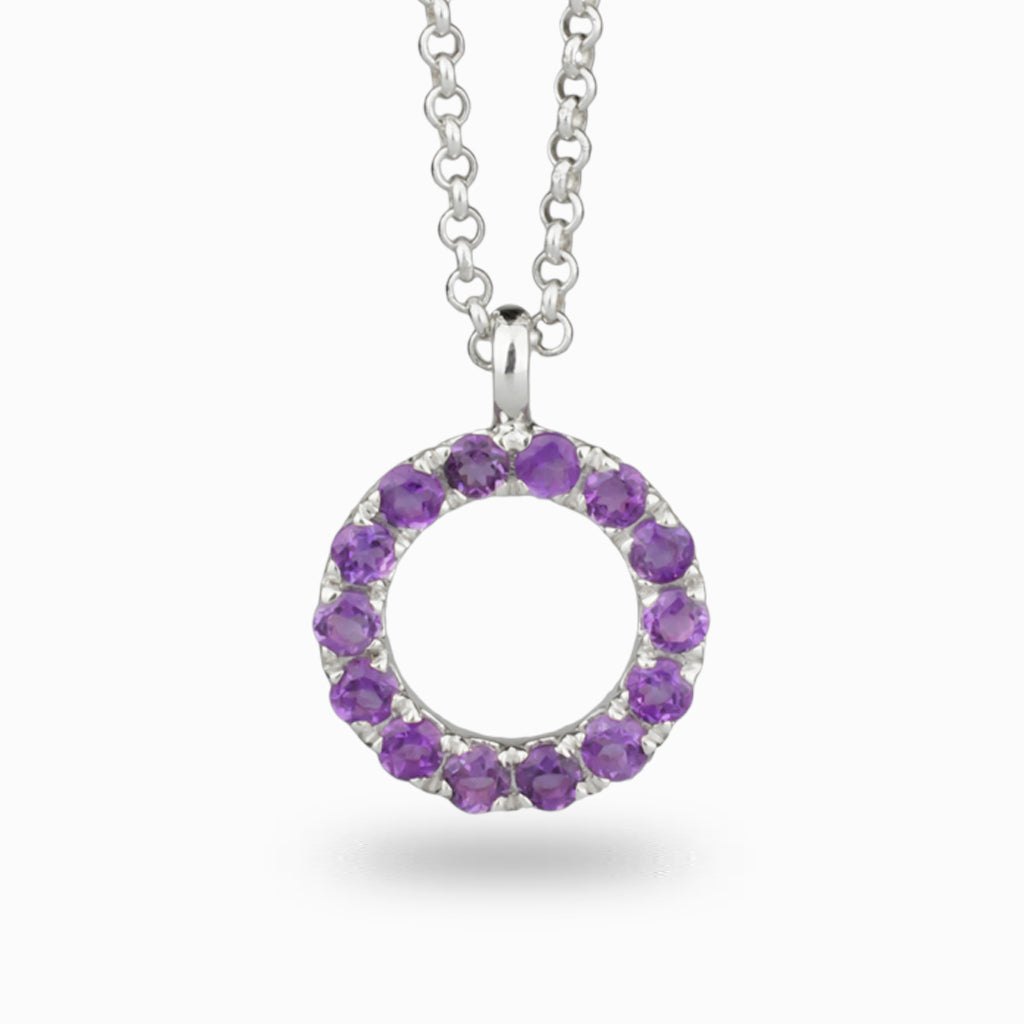 ROUND PURPLE FACETED MULTI STONE STERLING SILVER AMETHYST NECKLACE