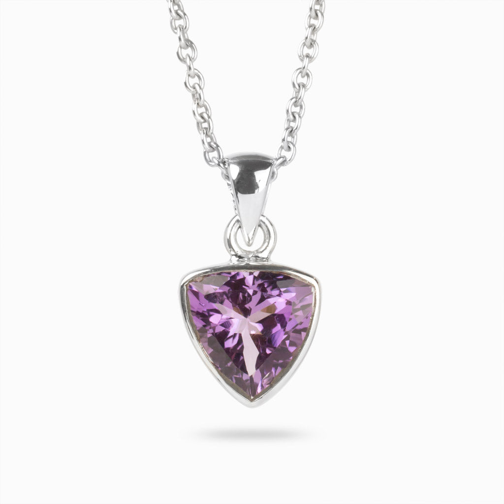 TRIANGLE PURPLE FACETED STERLING SILVER AMETHYST NECKLACE