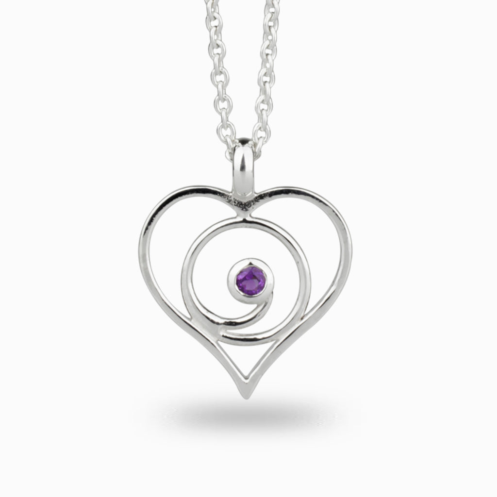 ROUND PURPLE FACETED STERLING SILVER HEART AMETHYST NECKLACE