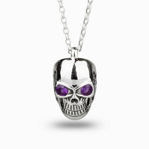 ROUND PURPLE FACETED STERLING SILVER SKULL AMETHYST NECKLACE