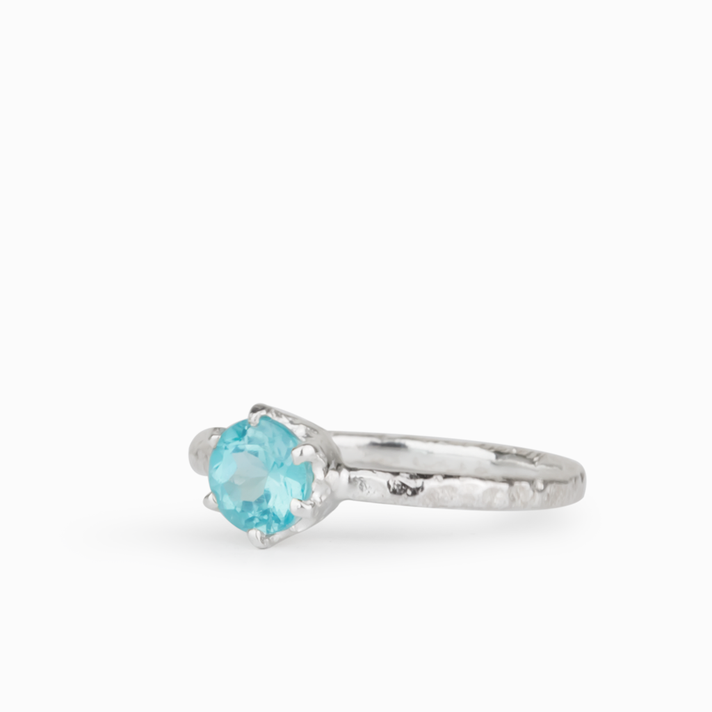 Blue Apatite Gemstone Ring in Textured Silver