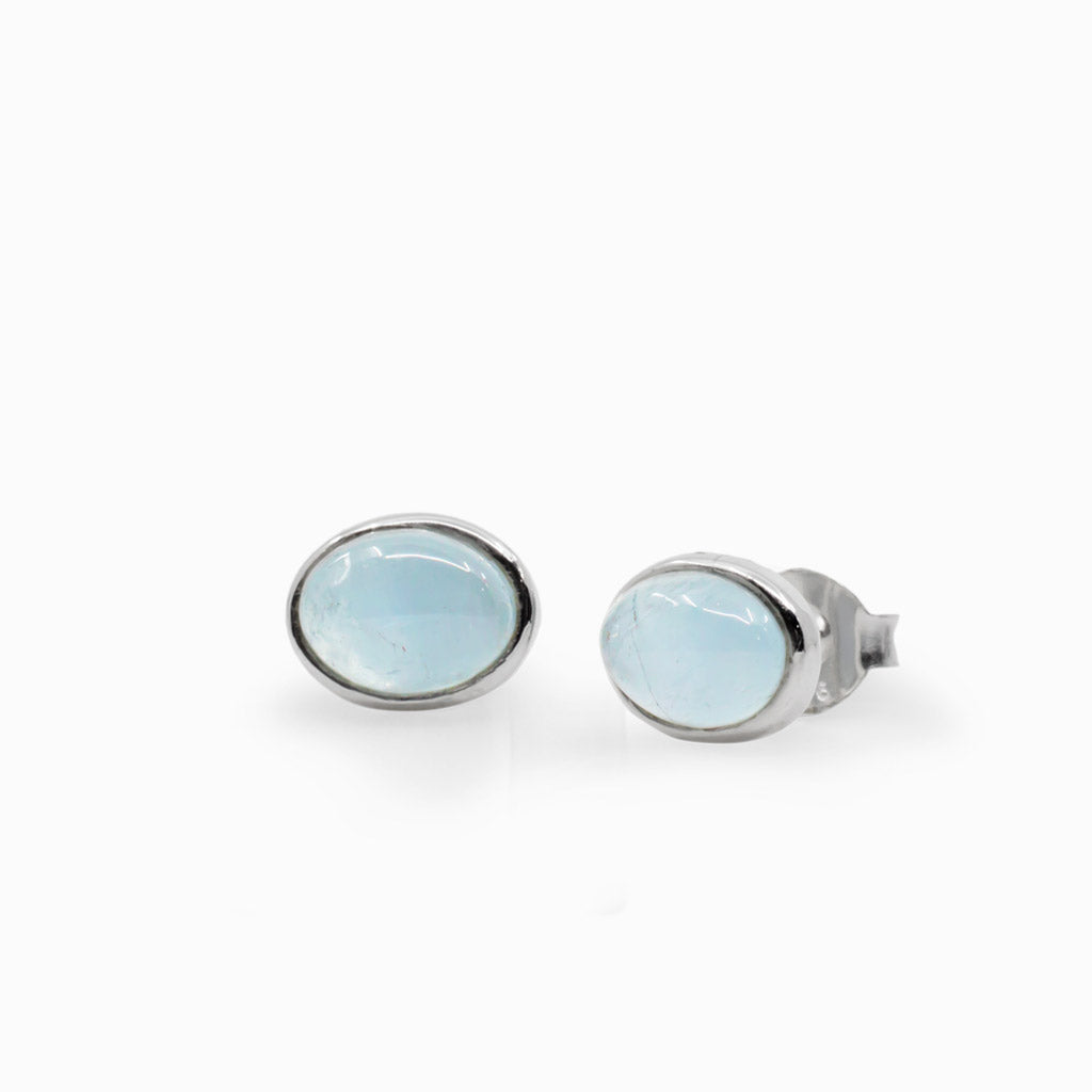 oval Aquamarine Cabochon Stud Earrings Made In Earth
