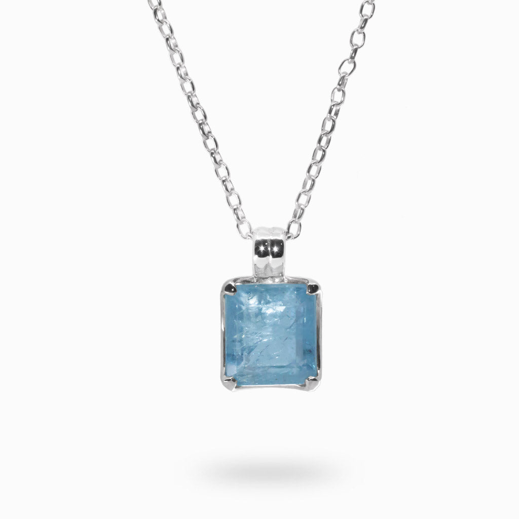 Light blue square faceted Aquamarine necklace