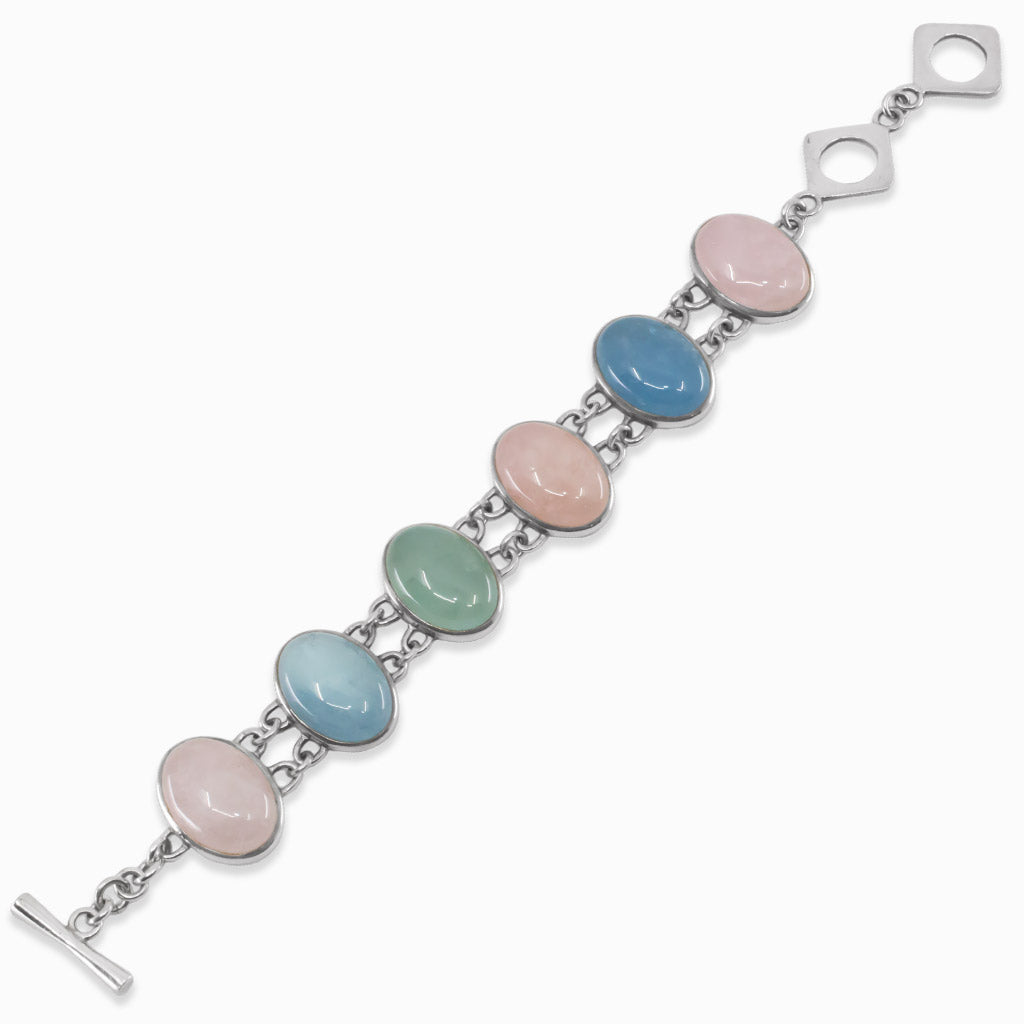Aquamarine, Morganite & Emerald Bracelet