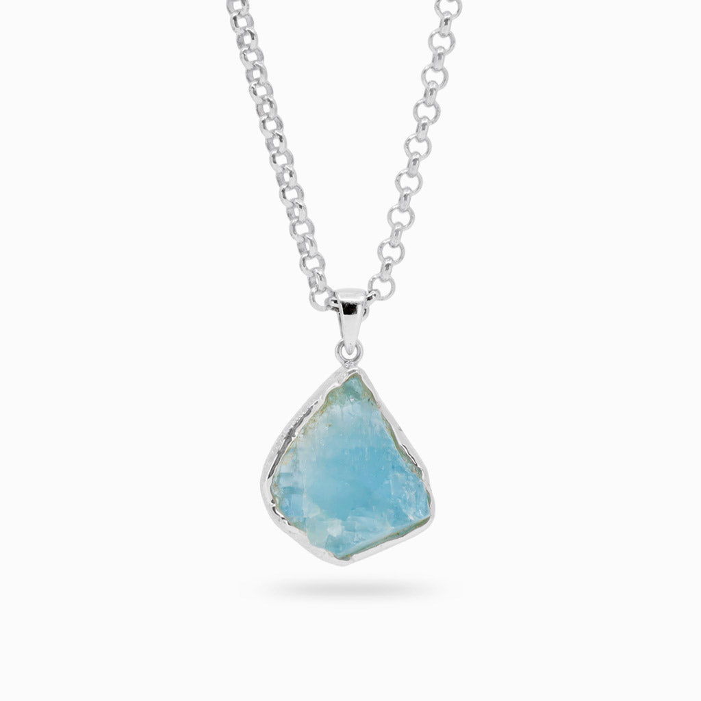 Bright light blue Raw Aquamarine Necklace