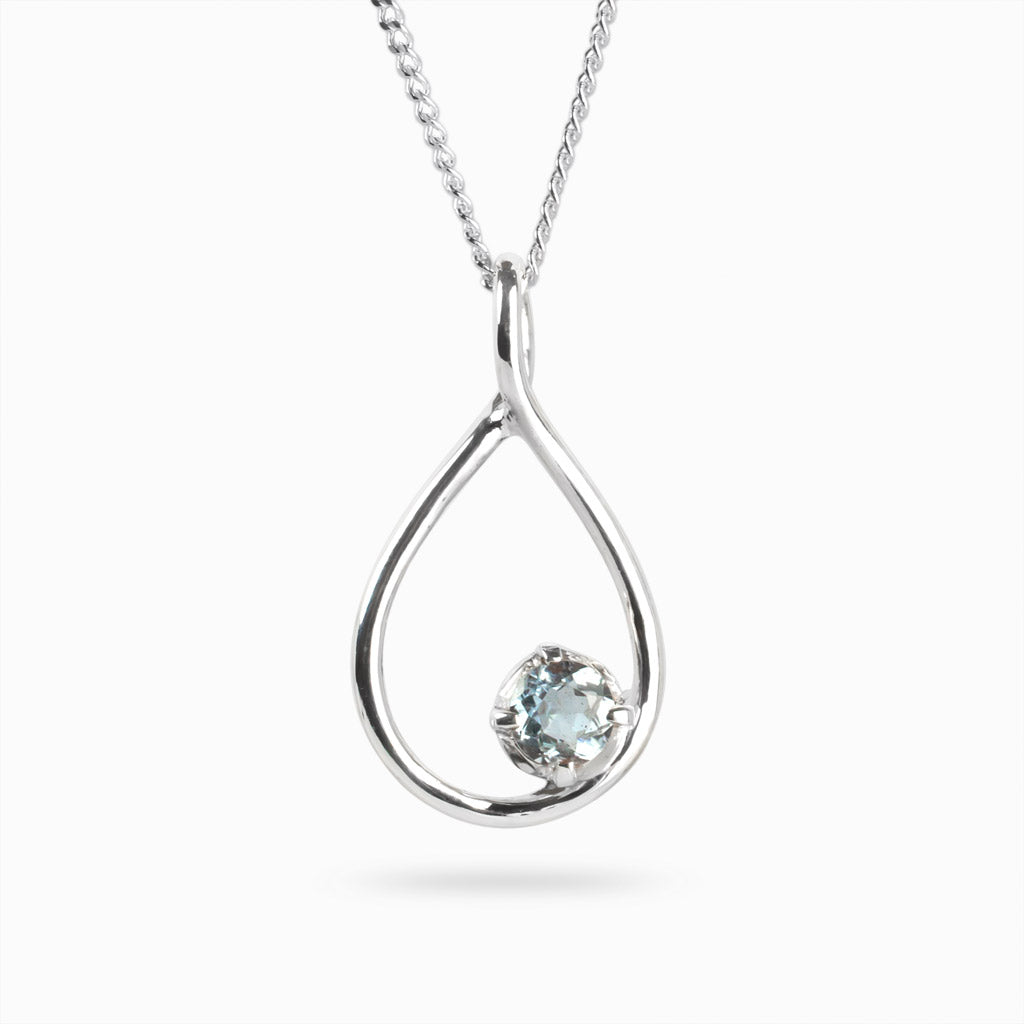 Round Blue faceted Aquamarine Birthstone Necklace