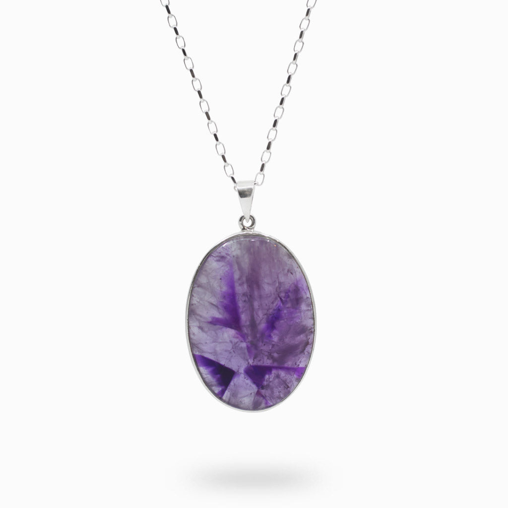 OVAL SHAPED PURPLE CABOCHON STERLING SILVER AURALITE 23 NECKLACE