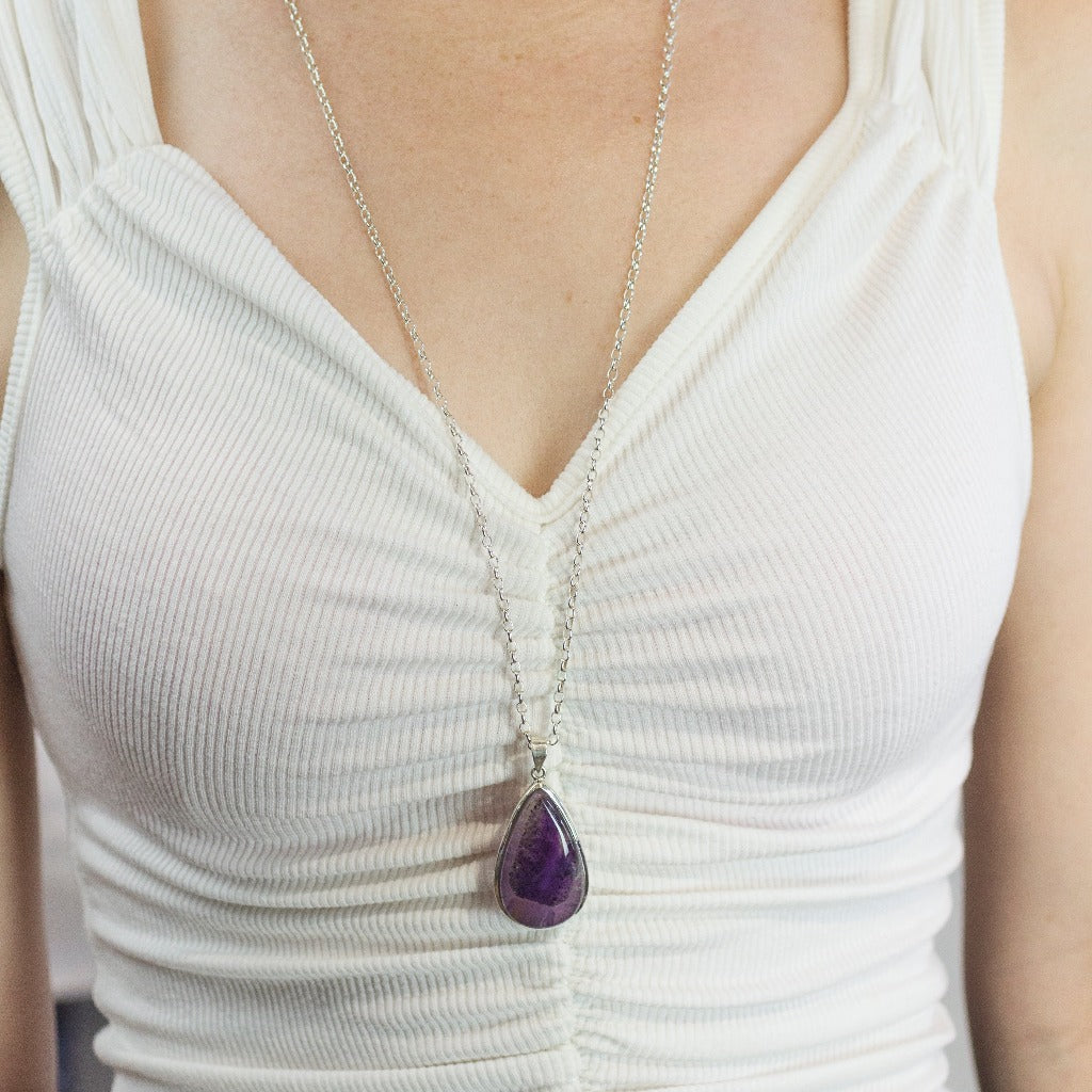 Teardrop Purple Cabochon Auralite 23 Necklace