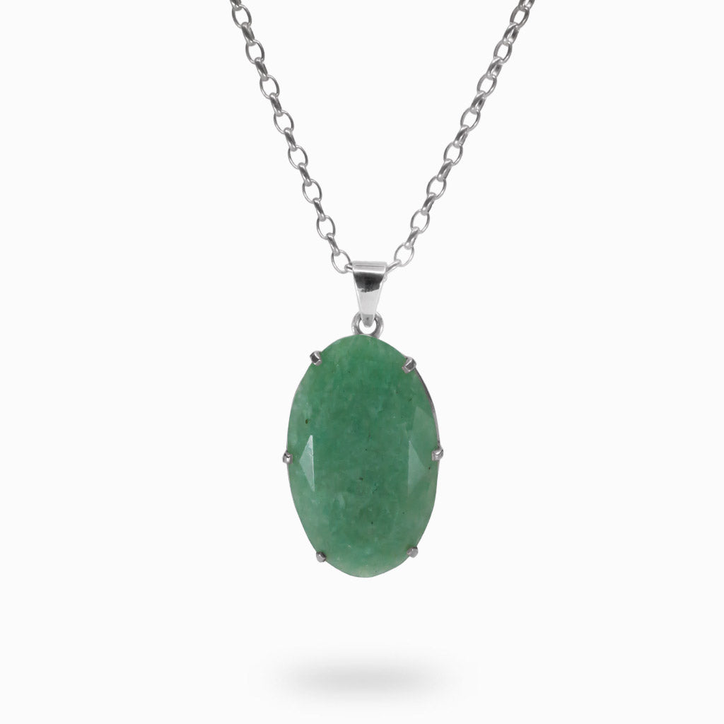 OVAL GREEN FACETED STERLING SILVER AVENTURINE NECKLACE