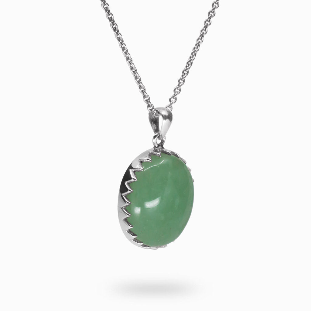 Green oval Cabochon Sterling Silver Aventurine Necklace