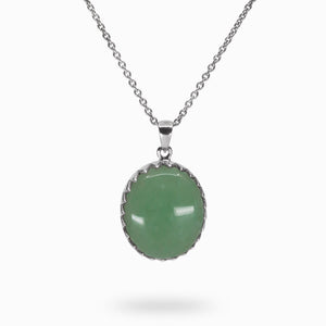 Green Oval Cabochon Sterling Silver Aventurine Necklace