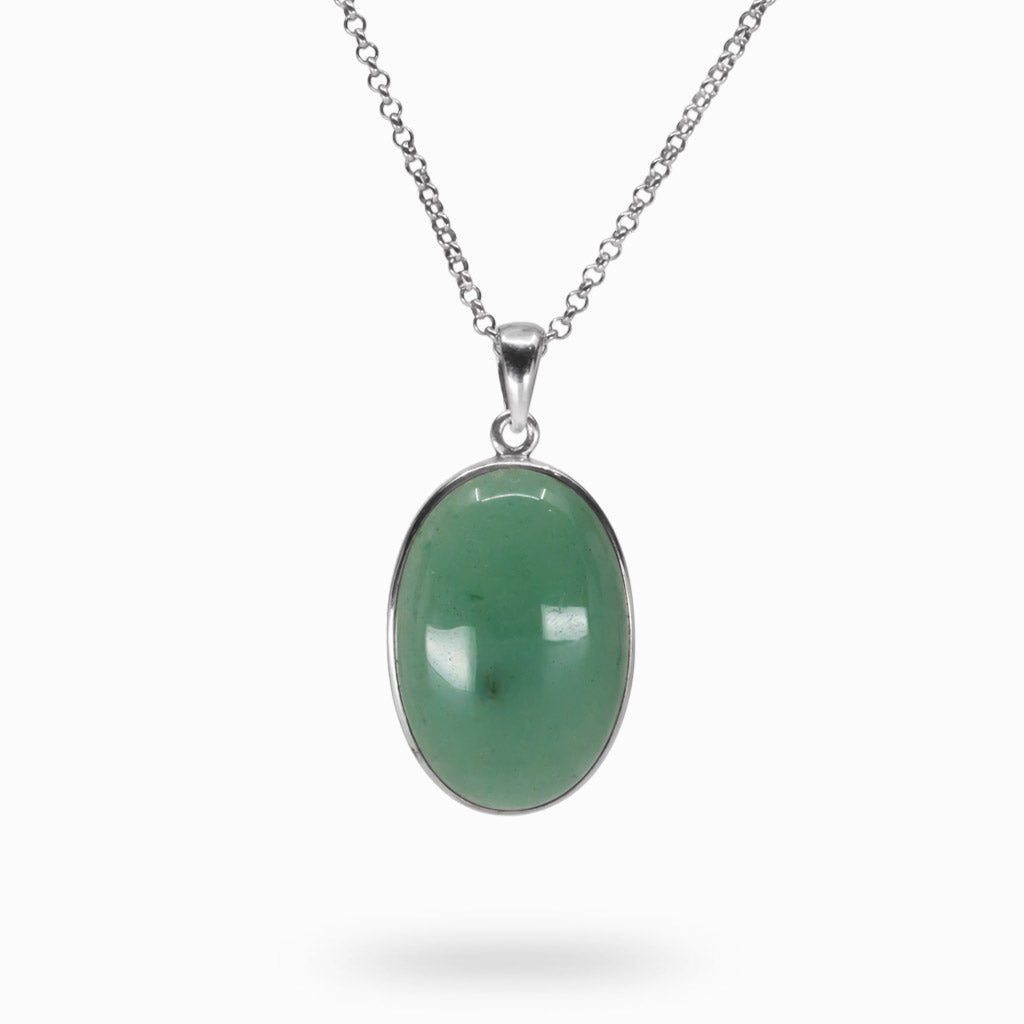 OVAL CABOCHON GREEN STERLING SILVER AVENTURINE NECKLACE