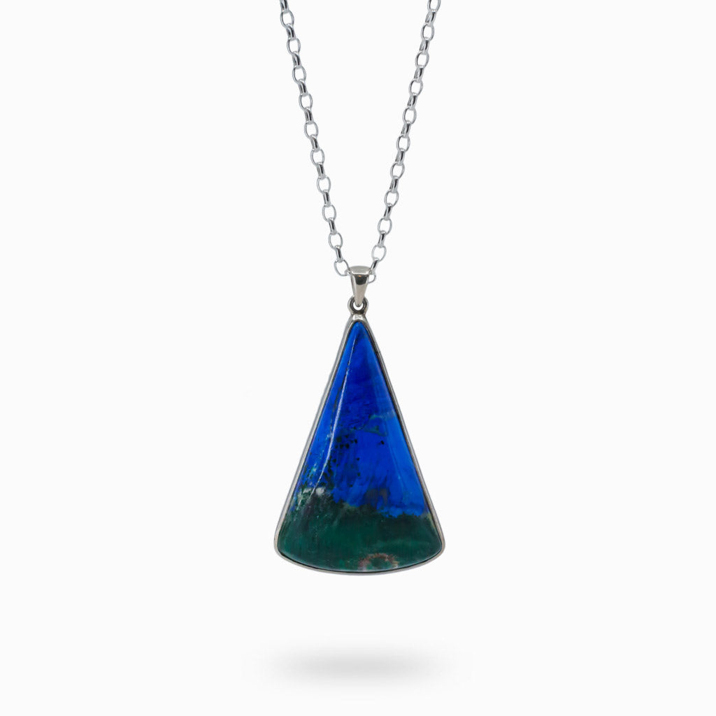 Royal Blue and Forest Green Azurite Malachite Triangle Cabochon Necklace