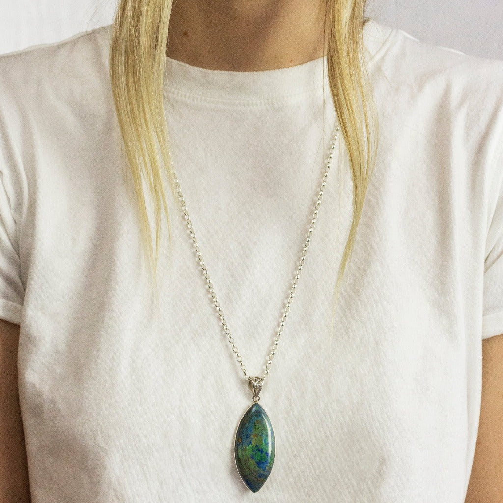 Marquis Cabochon Azurite Malachite Necklace with Blues and Greens