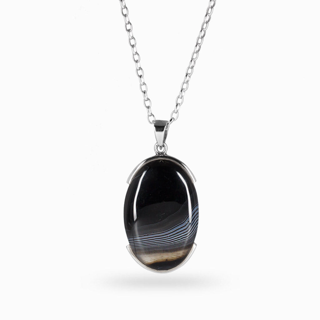 Oval Cabochon Banded Agate Necklace Made In Earth
