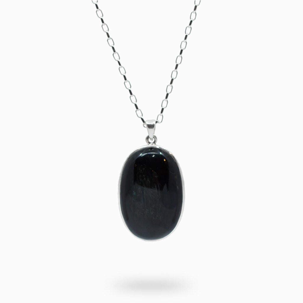 sterling silver oval cabochon Black Star Diopside Necklace