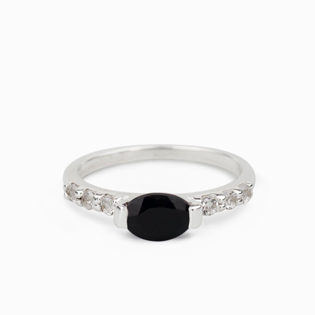 Black Onyx & White Topaz Ring Made in Earth
