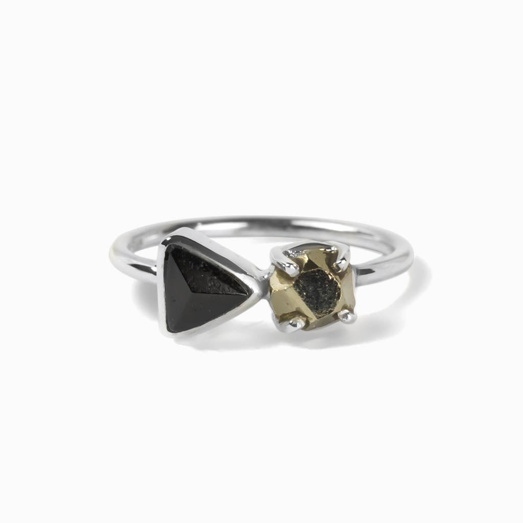 Black Tourmaline and Pyrite Ring Made in Earth