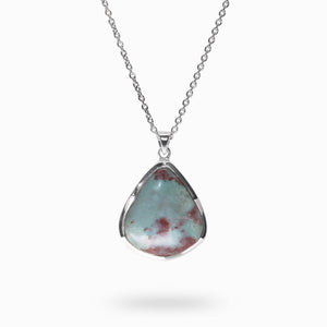Teardrop Cabochon Light blue with red accents Bloodstone Necklace