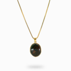 Green and red Oval Cabochon 14k yellow gold vermeil Bloodstone necklace
