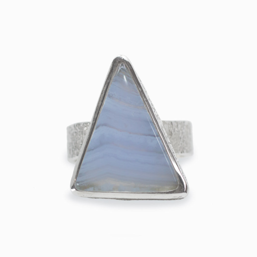 Triangle cabochon Blue Lace Agate ring