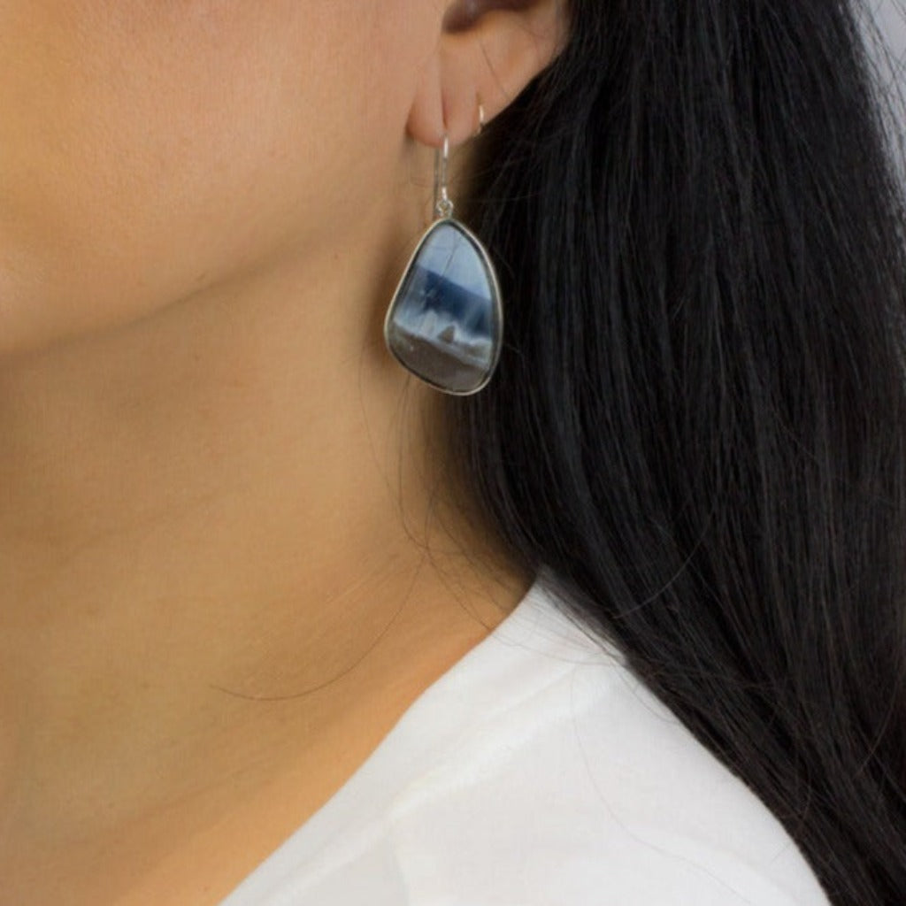 Organic Cab Bezel Blue Opal Drop Earrings