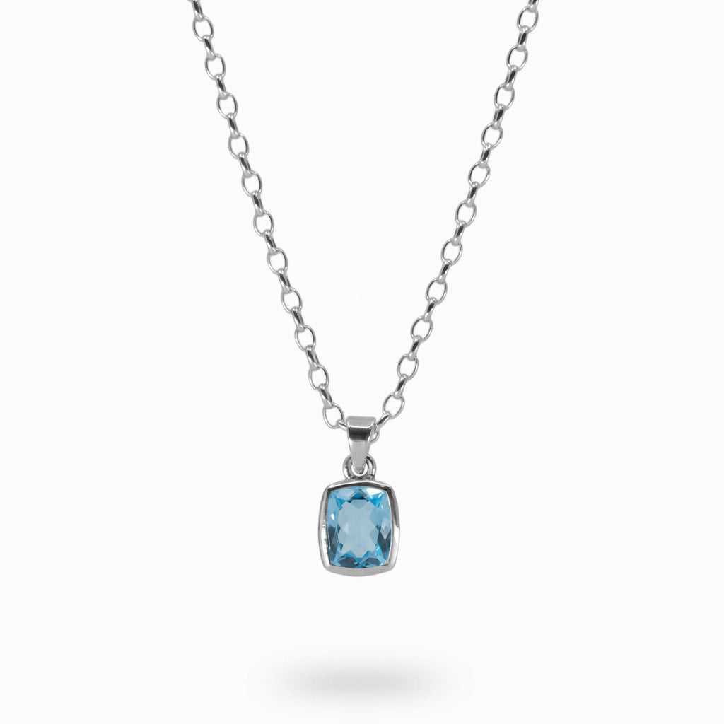 Faceted Rectangle Blue Topaz necklace