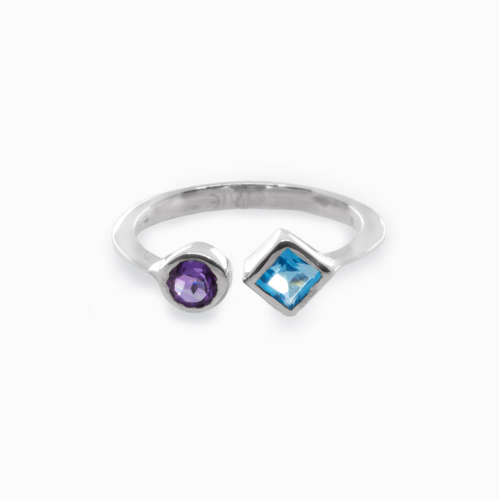 Blue Topaz & Amethyst Ring Made in Earth
