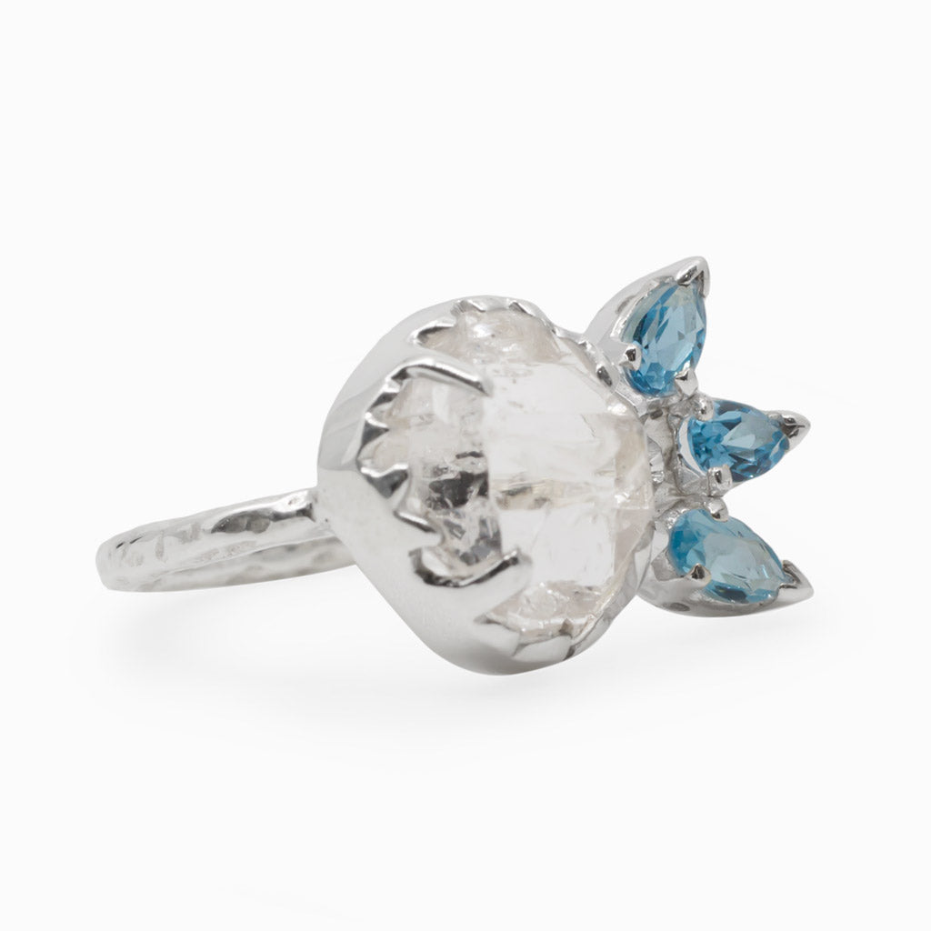 Blue Topaz and Herkimer Diamond Ring