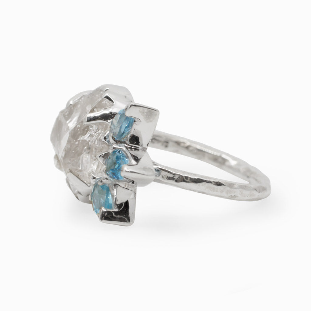 Blue Topaz and Herkimer Diamond Ring