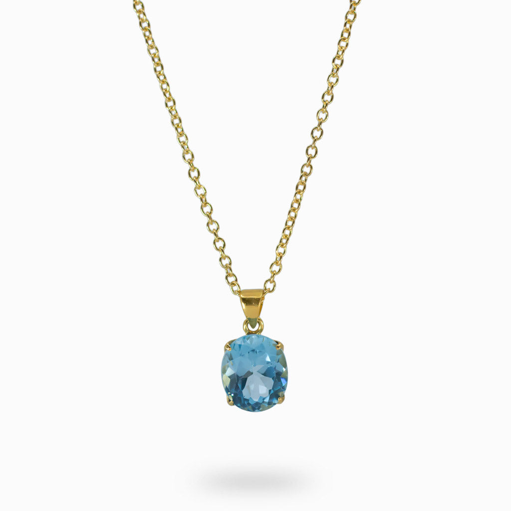Faceted Oval 14k yellow gold vermeil Blue Topaz necklace