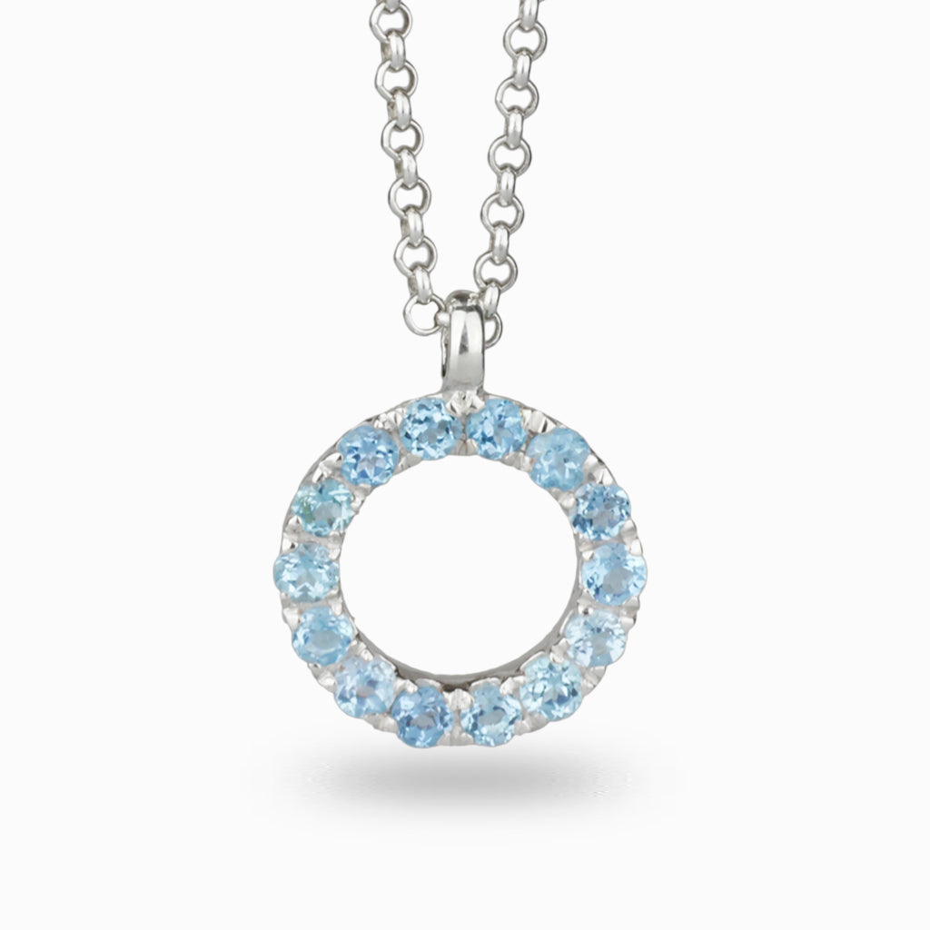 Blue Topaz Faceted Circle Necklace