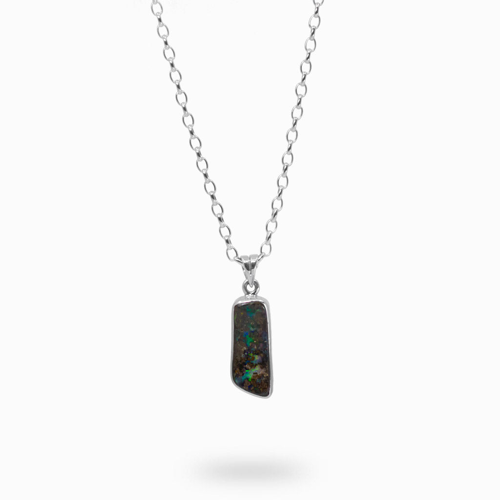 Rectangle cabochon Boulder Opal necklace