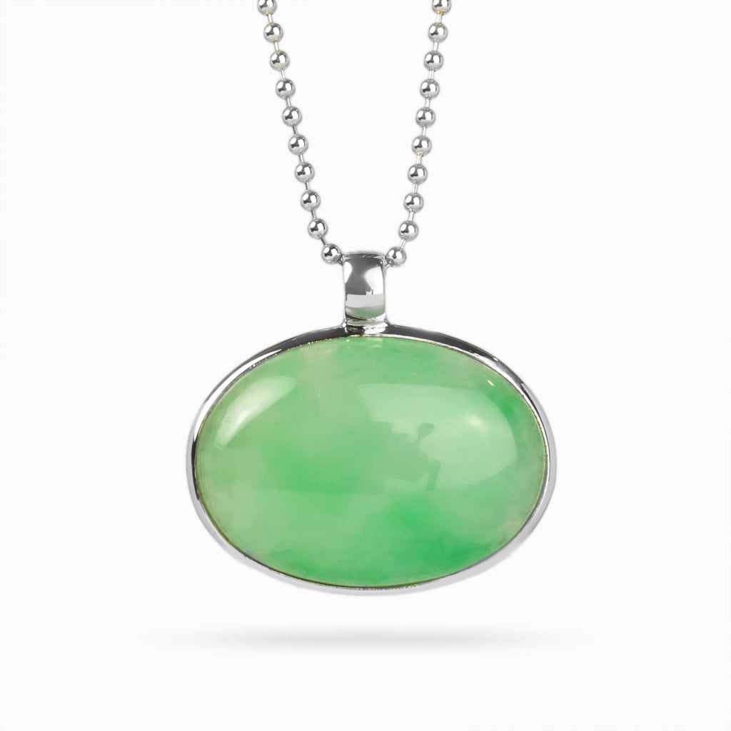 Green Cabochon Oval Jadeite Necklace