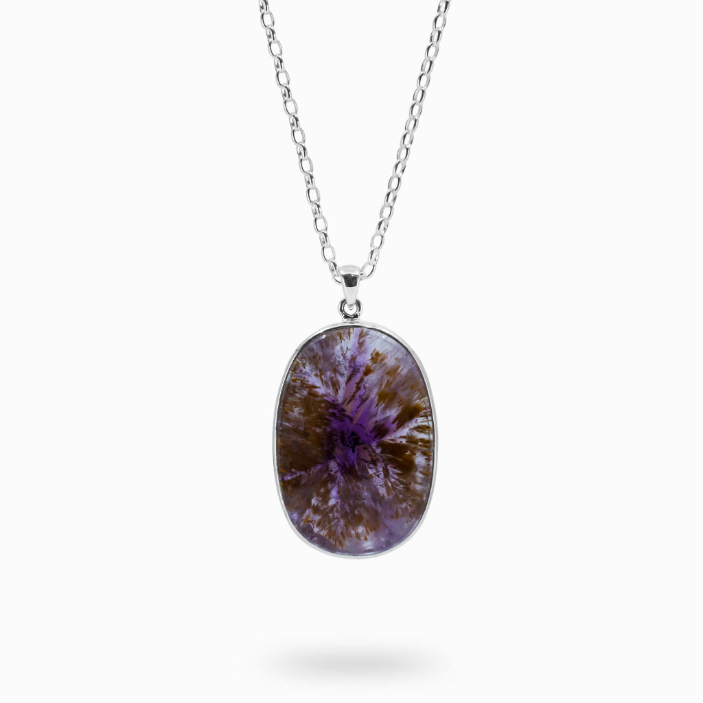 PURPLE BROWN CAB OVAL STERLING SILVER CACOXENITE NECKLACE