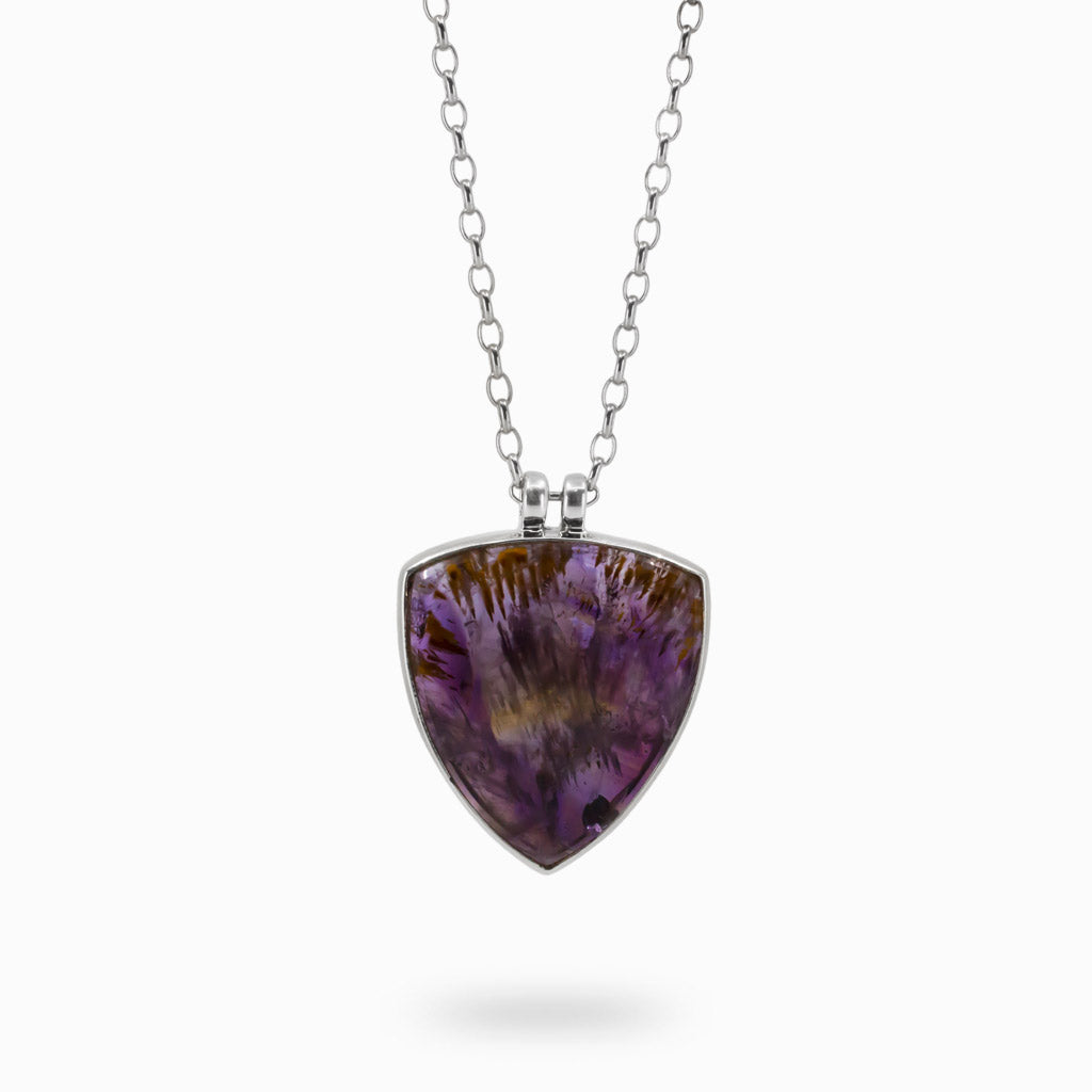 PURPLE BROWN CAB TRIANGLE STERLING SILVER CACOXENITE NECKLACE