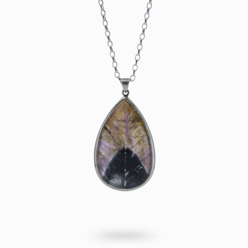 PURPLE BROWN CAB TEARDROP STERLING SILVER CACOXENITE NECKLACE