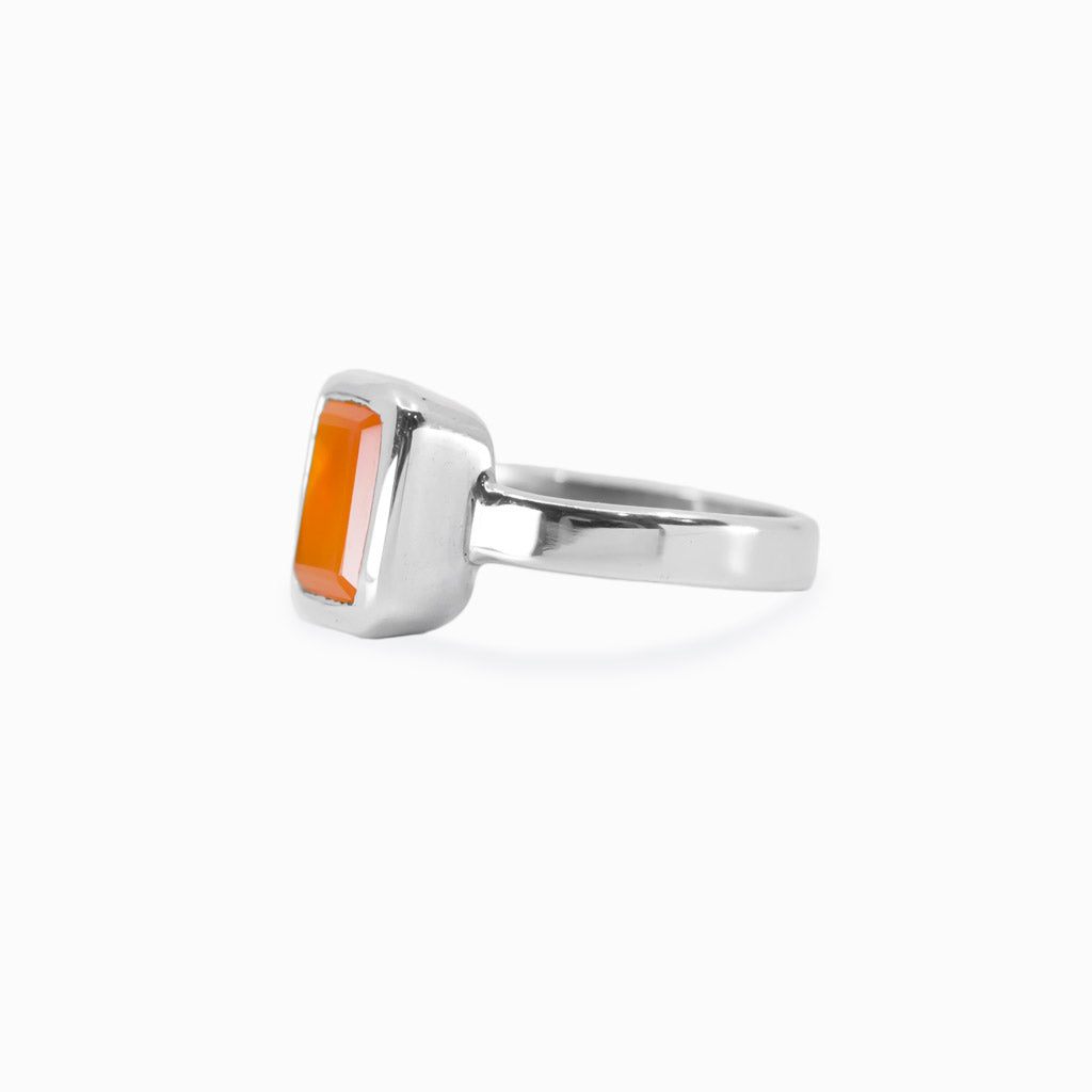 faceted rectangle Carnelian ring