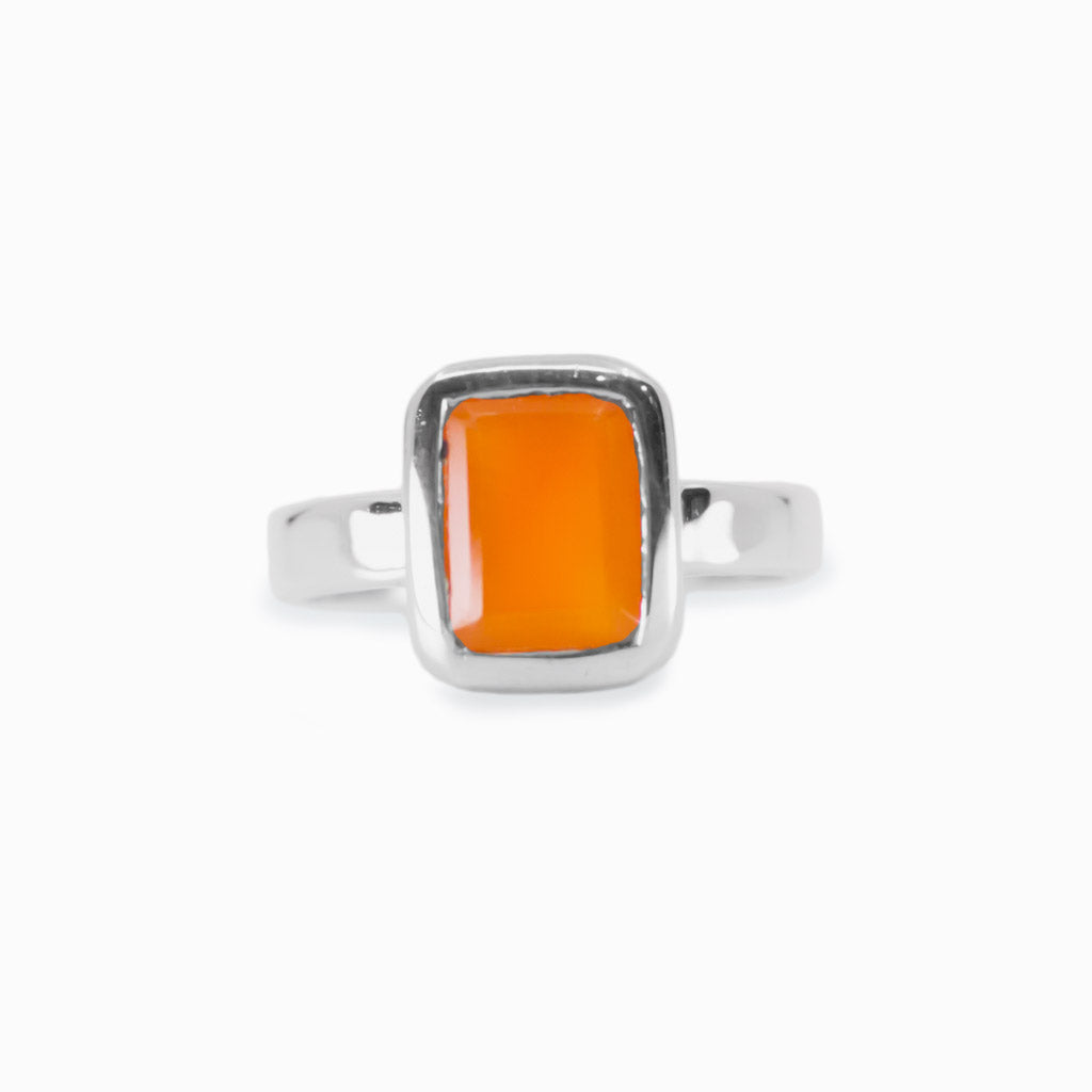 faceted rectangle Carnelian ring