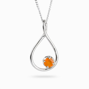 Orange Carnelian Birthstone set in Silver teardrop frame carnelian necklace made in earth