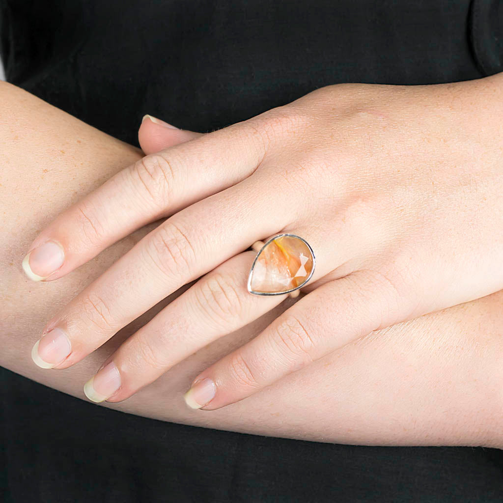 Orange White Cherry Quartz Ring Made in Earth
